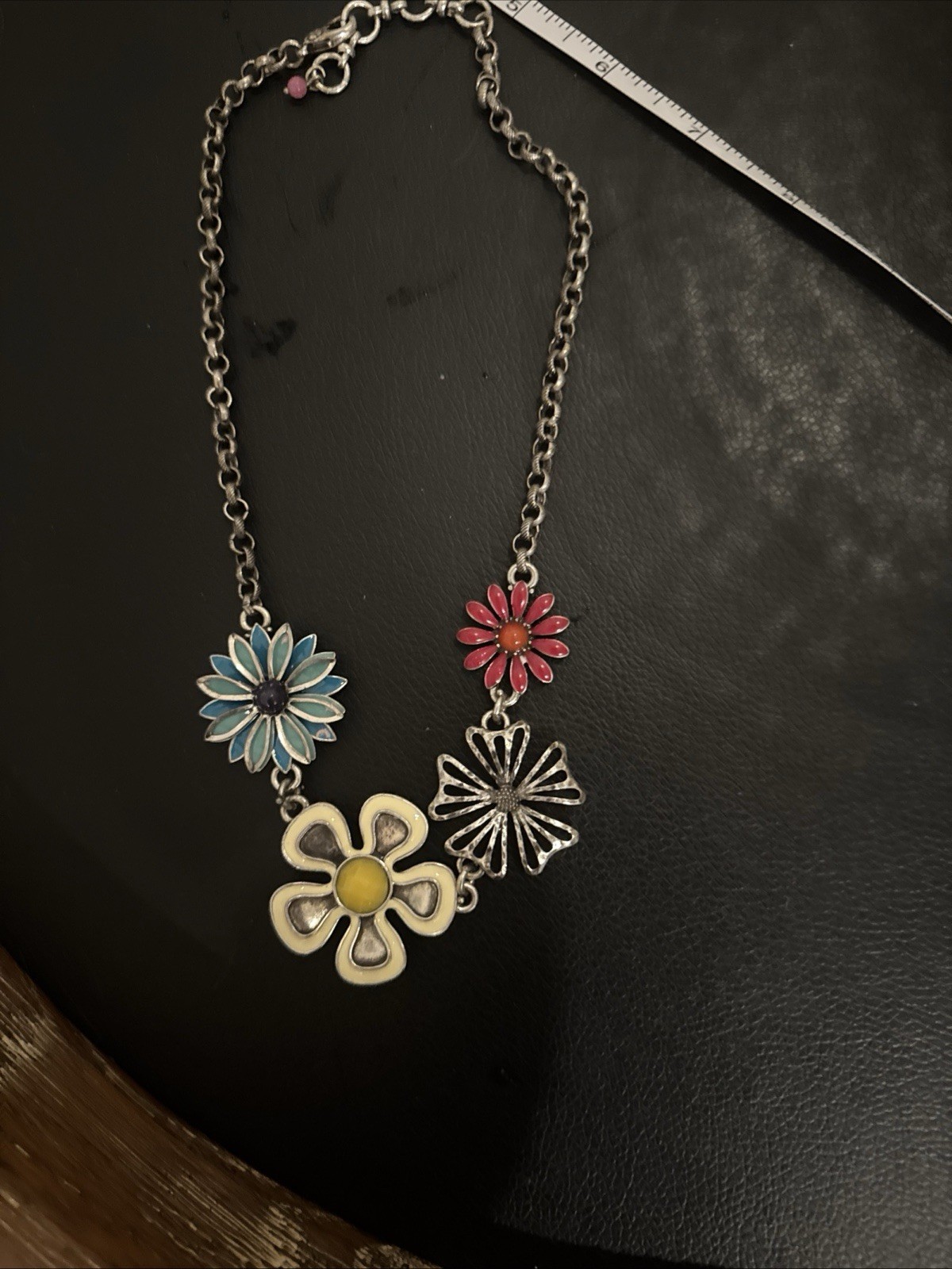 Multicolor Flower Charm Statement Necklace Enamel… - image 2