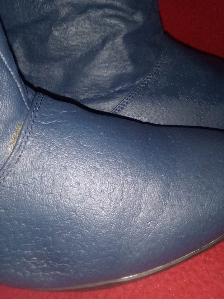 Botas holgadas azules de cuero granulado genuino forradas de piel para mujer talla 8W baliza Foto 3 de 4