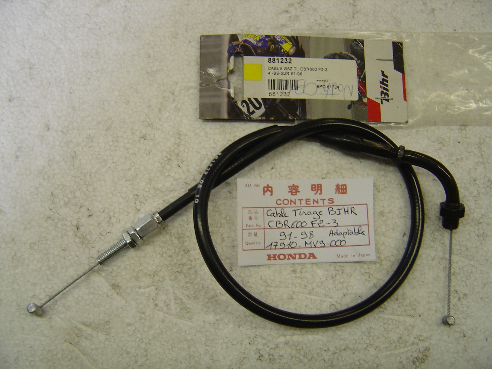 Cable de gaz tirage CBR600F 93-95 adaptable en acier tressé robuste