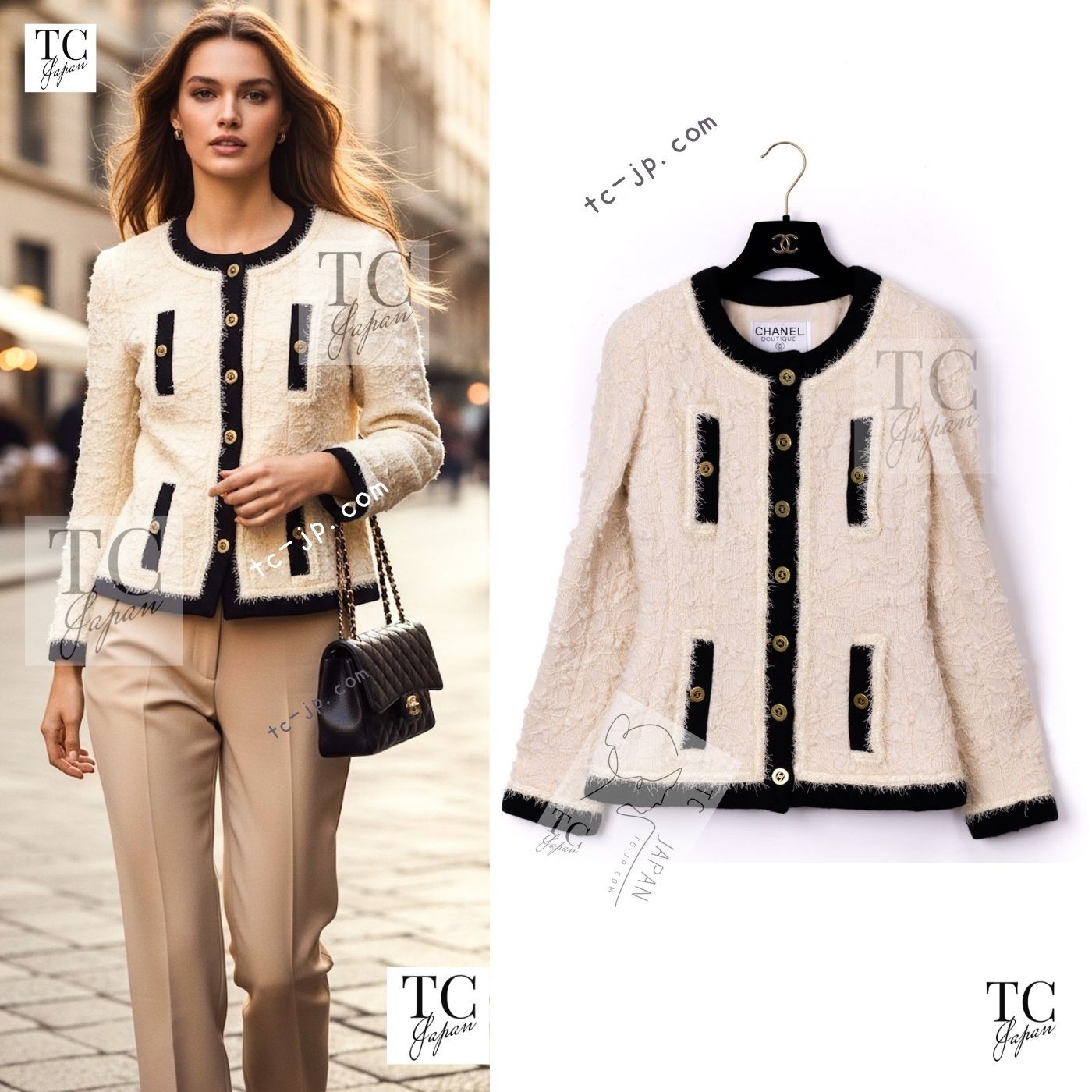 CHANEL 94A Vintage Rare Collectible Creme Ivory Black Trim Jacket 34 36
