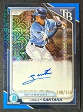 2024 Bowman Mega Box Adrian Santana Prospect Auto Mojo Blue Refractor /150 Rays