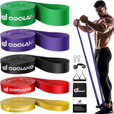 Odoland 5 Packs Pull Up Assist Bands, Straps, 5 Bands Set, Black 