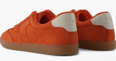 TOMS Women's Collins lace-up sneaker flame Orange suede and leather material 11M