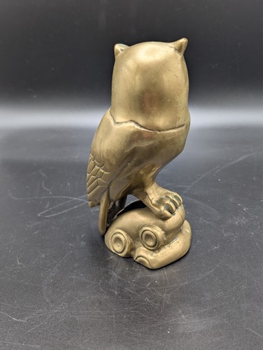 Vintage Mid Century Modern Brass Perched Owl Figurine MCM Home Decor 2 Lbs + - Picture 2 of 3