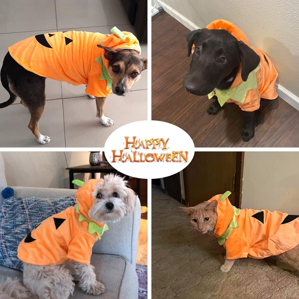 Dog Cat Halloween Pumpkin Costume Puppy Fleece Hoodie Coat for Small to