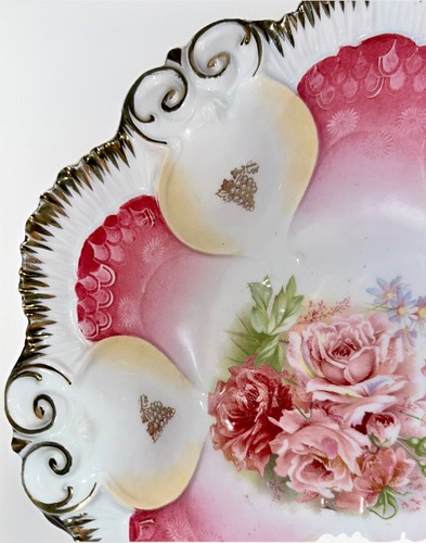 RS Prussia Serving Bowl Lush Pink Roses Gold Gilt Grape Bunches Transfer 10 5/8" - Picture 2 of 9