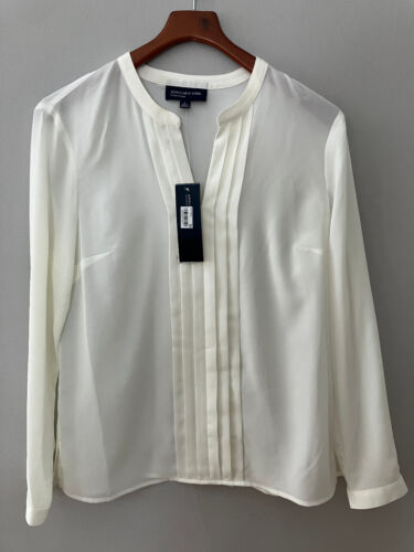 Jones New York Women’s Cream Ivory Blouse Button Cuff Shirt S NEW