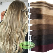 Premium Seamless Tape in Human Hair Extensions Skin Weft Balayage Highlight Hair