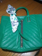 Emerald Green pleated Purse With Black And White Lining And A Christmas Scarf