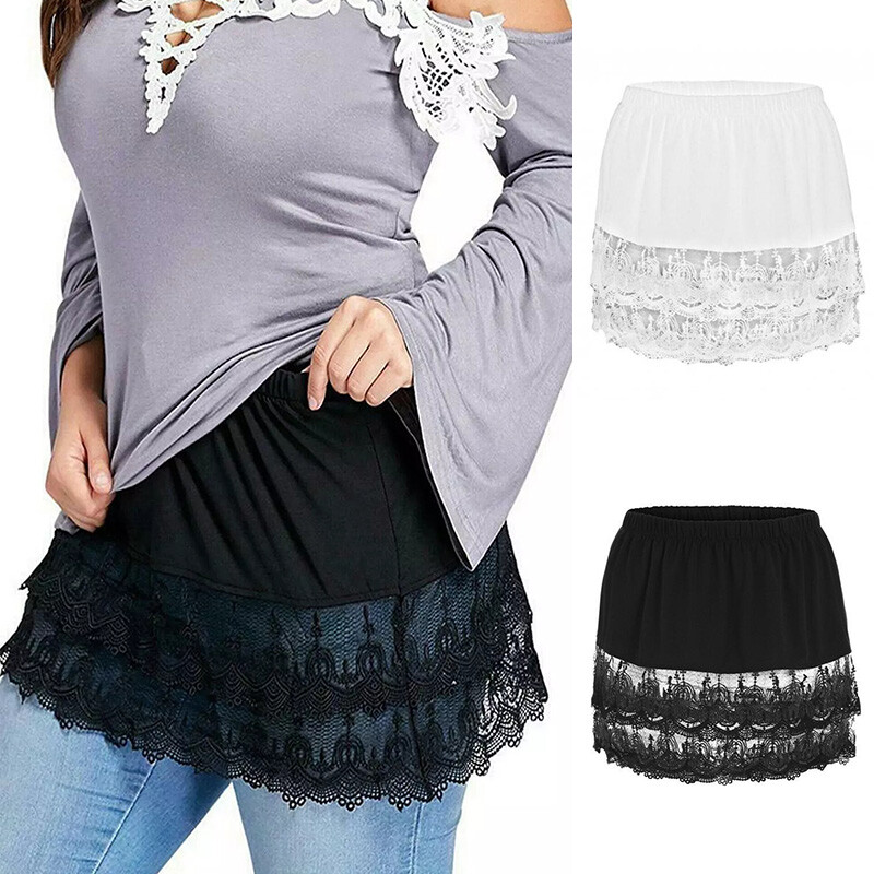 Women Mini Skirt Shirt Extenders Fake Hem Elastic Waist Layering