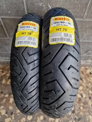 Coppia GOMME 100/80-16 50T e 120/80-16 60T Pirelli MT75 DOT 24/25