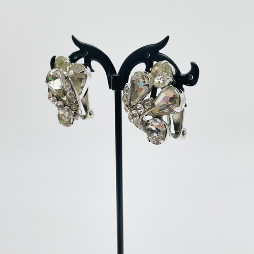 EISENBERG Signed Earrings Silver Tone Clear Rhinestones Vintage Clip On Jewelry - Picture 6 of 9