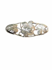 Vintage Art Nouveau Glossy silver Dogwood  Violet flower oval brooch pin