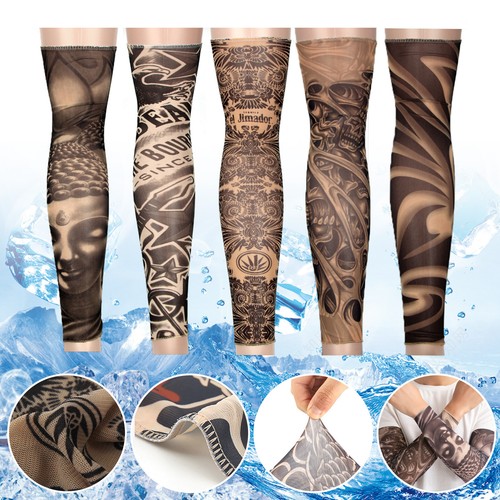 10/5 Stück Tattoo Cooling Arm Sleeves Cover Basketball Golf Sport UV Sonnenschutz - Bild 2 von 18