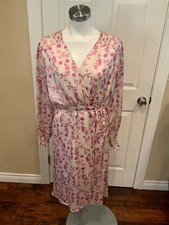 Bishop + Young Cream Purple Floral Long Sleeve Midi Dress, Size Medium