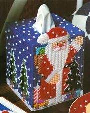 NORTH POLE FUN SANTA TISSUE COVER CHRISTMAS PLASTIC CANVAS PATTERN INSTRUCTIONS