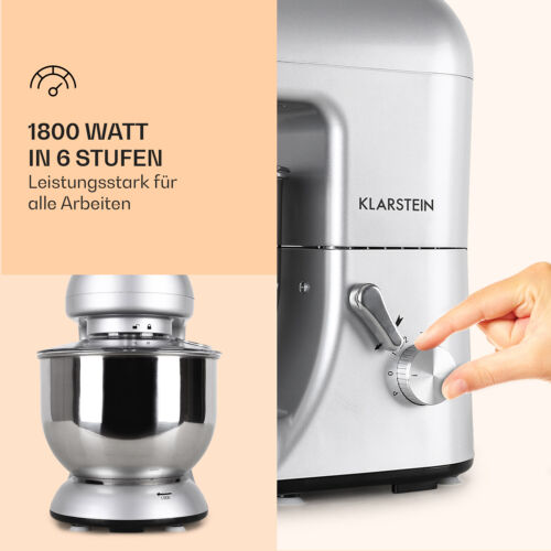 1200W Küchenmaschine mit 5,2-L Schüssel Rührgerät Knetmaschine Teigkneter 1,6 PS - Bild 2 von 6