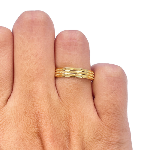 22ct Yellow Gold High Polished & Triple Row Textured Women's Wedding Band 4mm - Picture 6 of 10