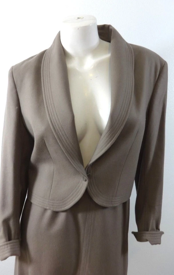 JAEGER OF LONDON MUJER TAUPE PURA LANA FALDA TRAJE ESTIMADO EE. UU. TALLA 2-4 Foto 2 de 4