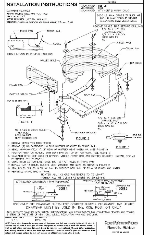 Enganche de remolque para 98-10 VW Volkswagen Beetle Golf 1-1/4" receptor clase 1 Foto 3 de 3