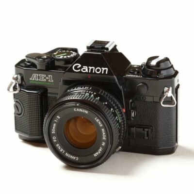 【良品】CANON AE-1 PROGRAM + 50mm F2 #76 Chrome Canon AE-1 Program SLR Camera+50mm Lens - Very Nice