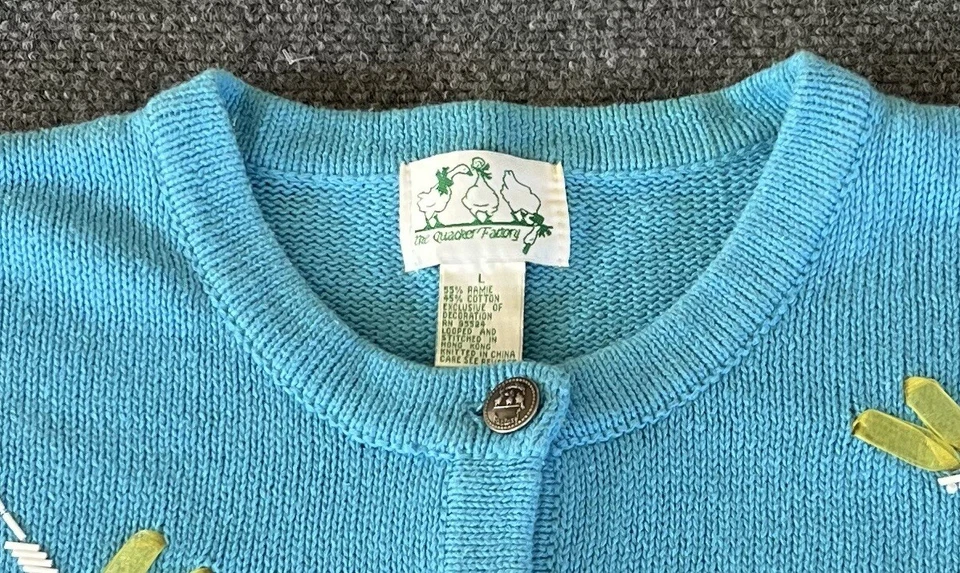 The Quacker Factory Womens VTG Cardigan Sweater Blue Embroidered Dragon Fly  - Image 4 of 4