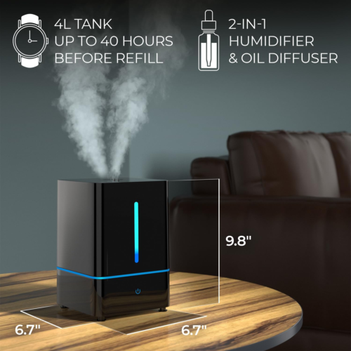 Everlasting Comfort 4L Cool Mist Humidifier & Essential Oil Diffuser - Black - Picture 2 of 12
