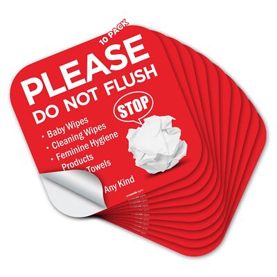 10 Pack 6x6 Inch Please Do Not Flush Bathroom Sign Self Adhesive Restroom Sign