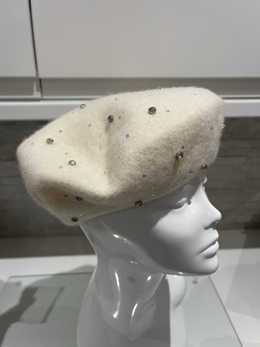 Off White Cream Diamante Crystal Jewel Warm Wool Winter Round