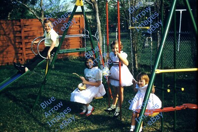 1959 35mm Slide Children Backyard Swing Set Teeter Totter #3769