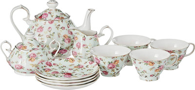 Tea Pot Ceramic  Set Gift Cottege  Artesian Special Floral Traditional  11-Piece