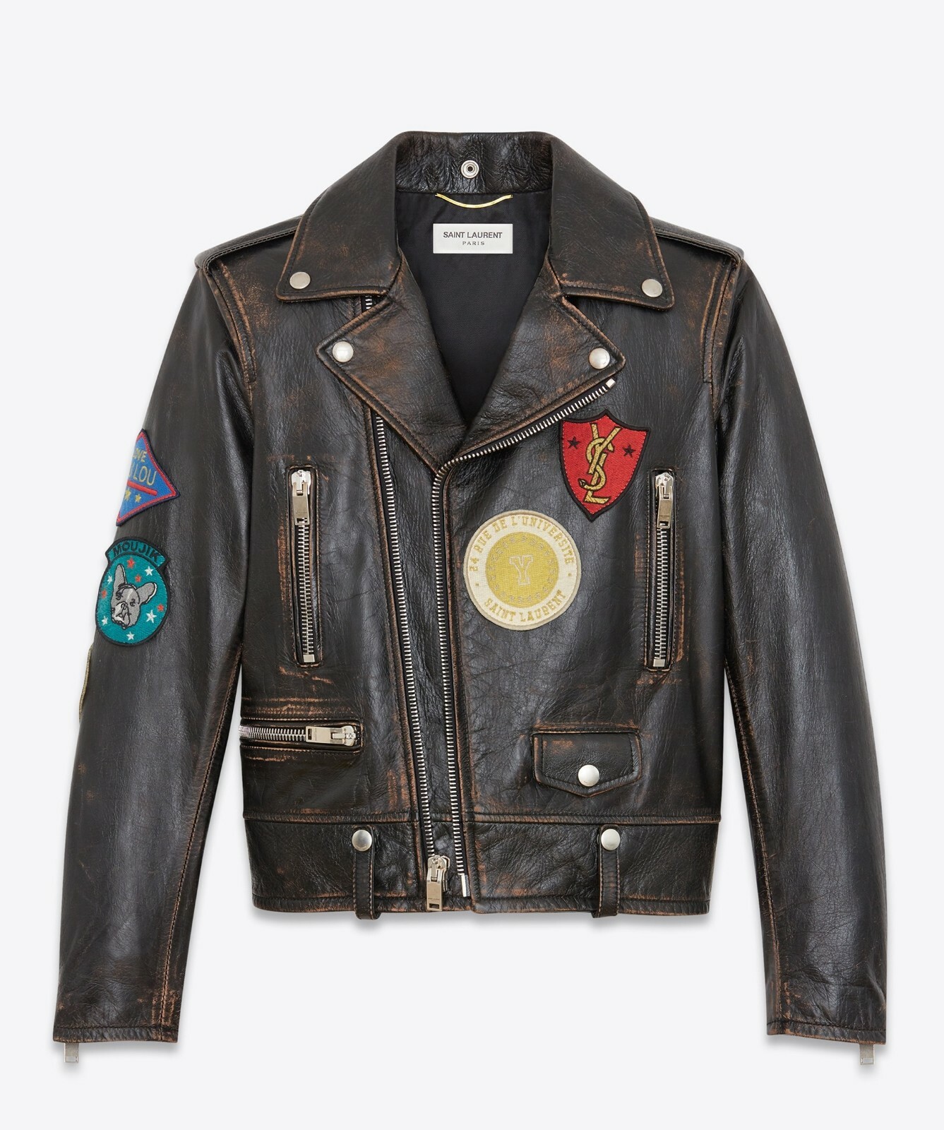 $4480 Saint Laurent Giacca da moto donna marrone scuro in pelle 36 483854 3761