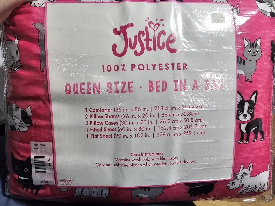 NEW Justice Queen Comforter Cats & Dogs 7 Pc Bedding Set Hot Pink Reversable - Image 2 of 3