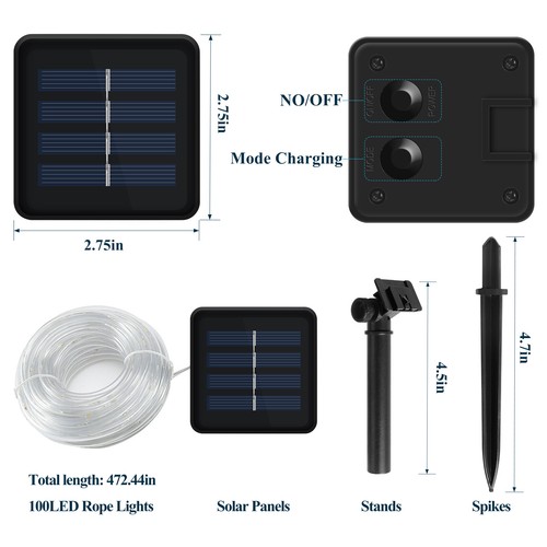12M 100 LED Solar Seil Röhre Schnur Fee Lichter Streifen Wasserdicht Outdoor Garten - Bild 7 von 19