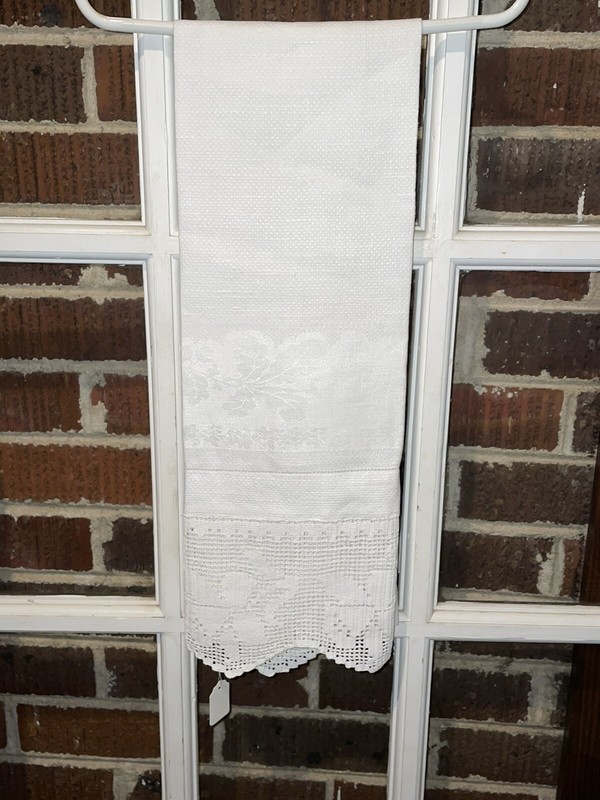 Vintage Huckaback Towel With Hand Crochet. 38”   X  17”.   