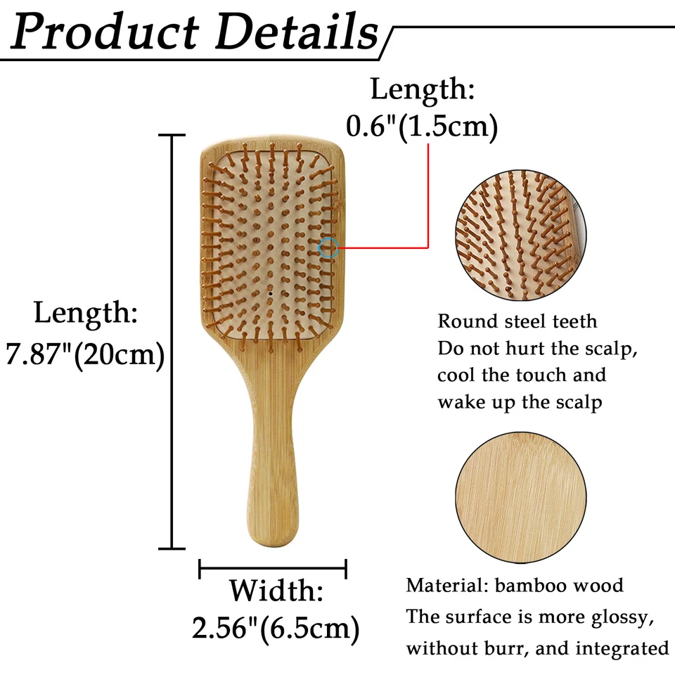 Cepillo de pelo rizado recto cabeza masaje airbag bambú antiestático profesional cuero cabelludo Foto 2 de 4