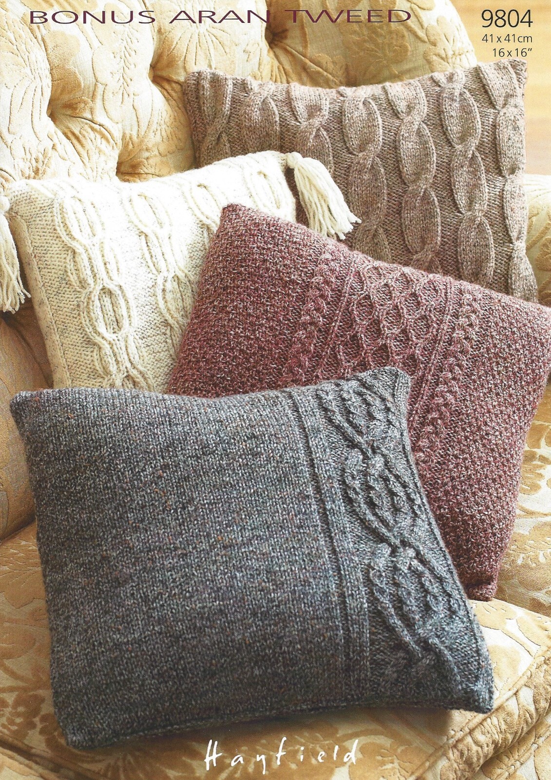 Hayfield Bonus Aran Tweed Knitting Pattern - 9804 Cushion Covers