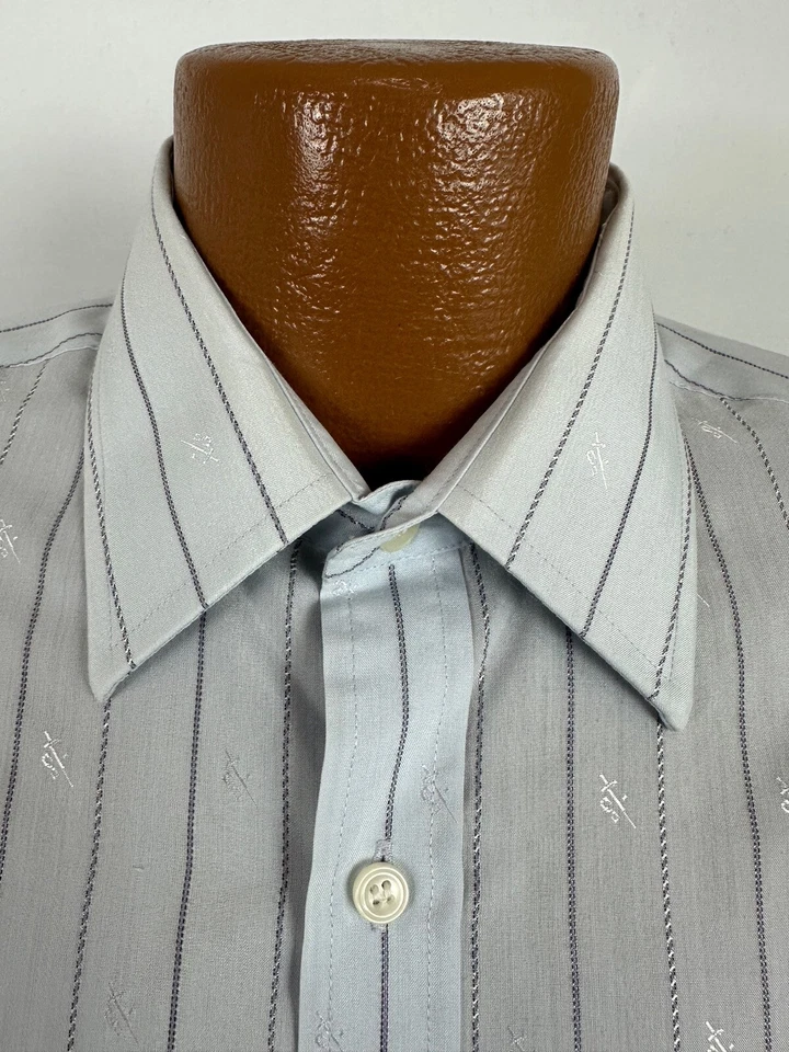 Camisa De Colección Allyn St George Van Heusen Hombres L 16 32 33 Jacquard Monograma Rayas Foto 4 de 4