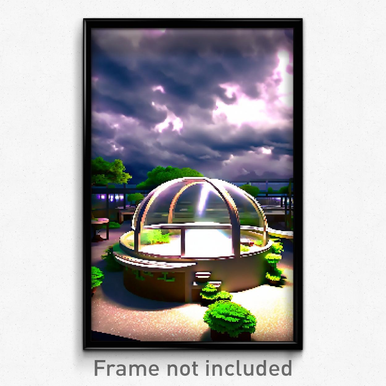 8 Bit Pixel Art Cloudy Terrarium Trippy Psychedelic Video Game Poster Print