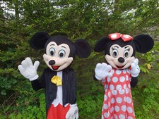 Mickey and Minnie Mouse adult mascot fancy dress suit costume hire in UK
