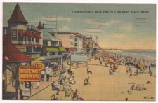 OLD ORCHARD BEACH ME/MAINE Postcard LOOKING NORTH Pickwick Ale, WHITINSVILLE MA