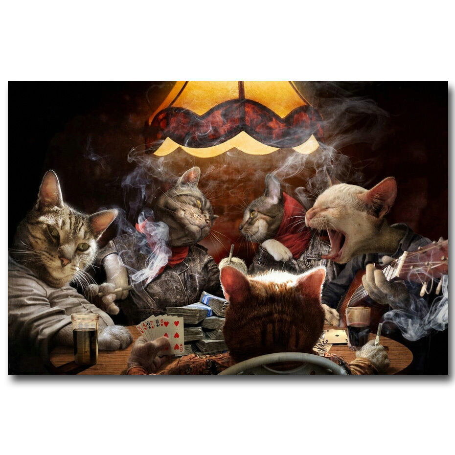 CHAMPION PROMISES KEPT シルクスクリーンポスター 74441 Cats Playing Poker Cards Funny Art Wall Print Poster US | eBay