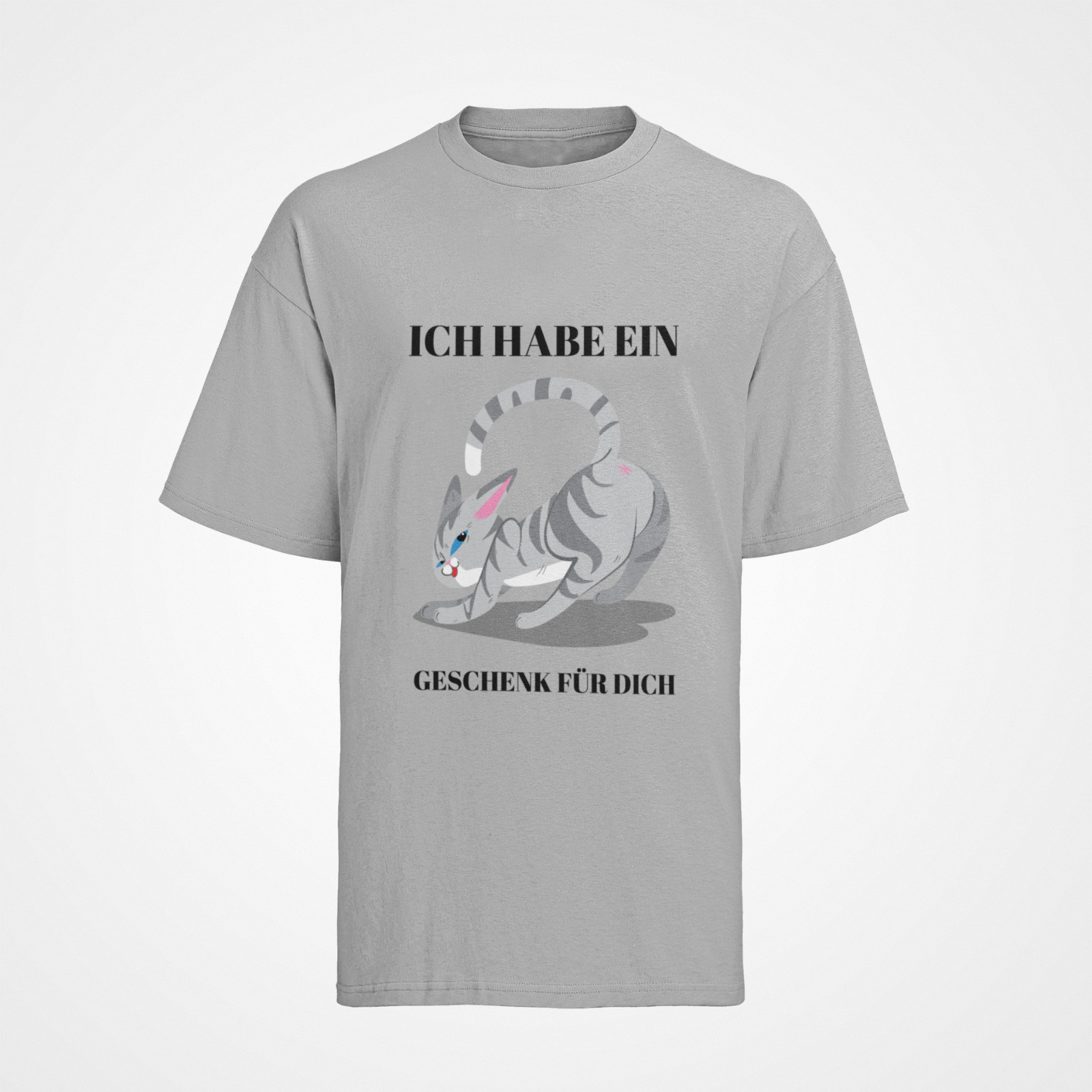 Bio Damen T-Shirt Oversize Funny Katzen Spruch Ich habe ein Geschenk für dich