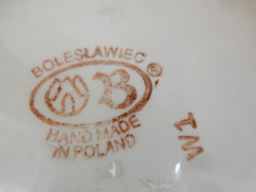 Handgefertigter Boleslawiec polnischer Tonkrug, blau, weiß, rot, Polen - Bild 10 von 12