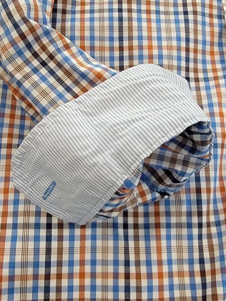 (M) Camisa de vestir IZOD para hombre con botones naranja y azul mezcla de algodón talla mediana Foto 4 de 4