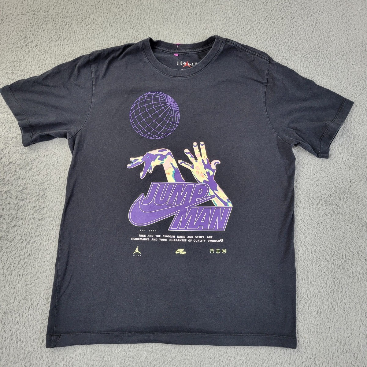 ★★Nike★★ Jordan Jumpman Short Sleeve T-Shirt M Midnight Nike Jordan Jump Man Shirt Mens Medium Black Globe Graphic