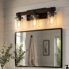 19" Farmhouse Wood Vanity Light Bathroom Mirror Wall Lamp Black Sconce Fixture