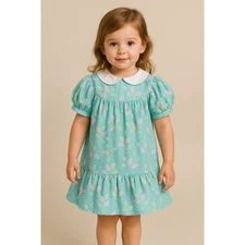 Cuties by Judy x Vintage 90’s Leaf Pattern Peter Pan Coller Toddler Dress 4T