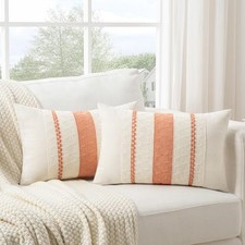 Set of 2 Boho Coral Lumbar Decorative Throw Pillow Cover 12x20 Inch for Couch
