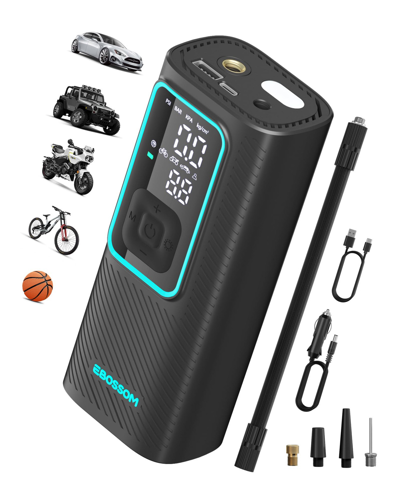 I7 Pro Portable Car Tire Inflator with Pressure Gauge and Air Compressor